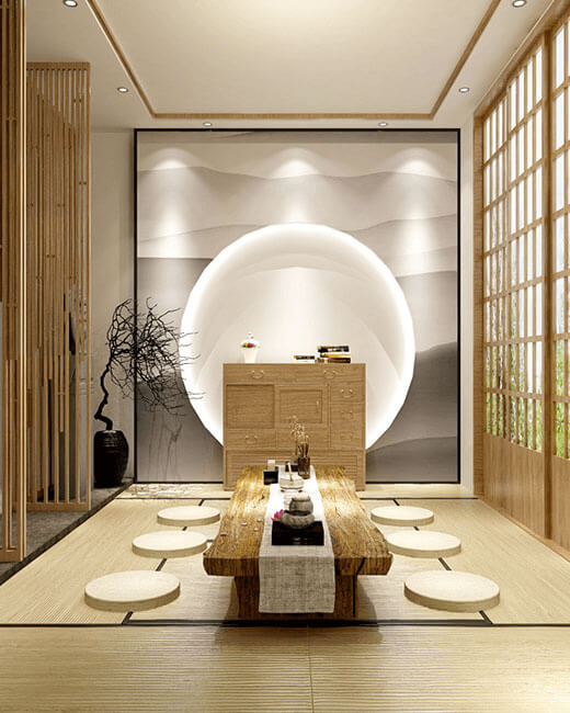 Une table à manger chinoise dans une belle salle éclairé